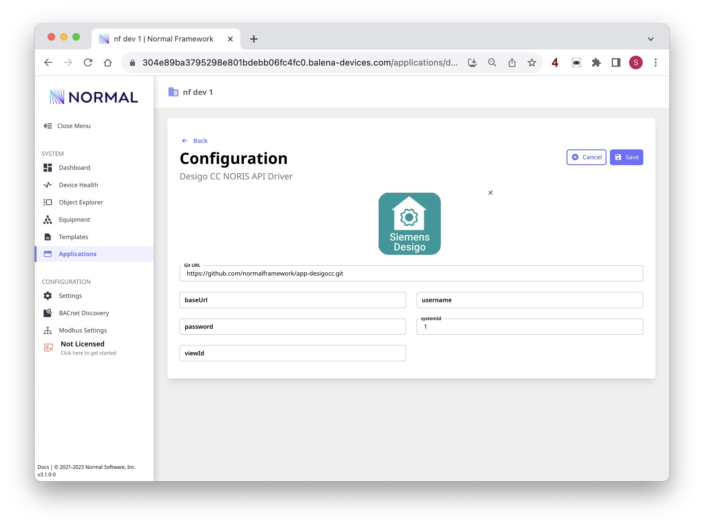 Configure application screenshot