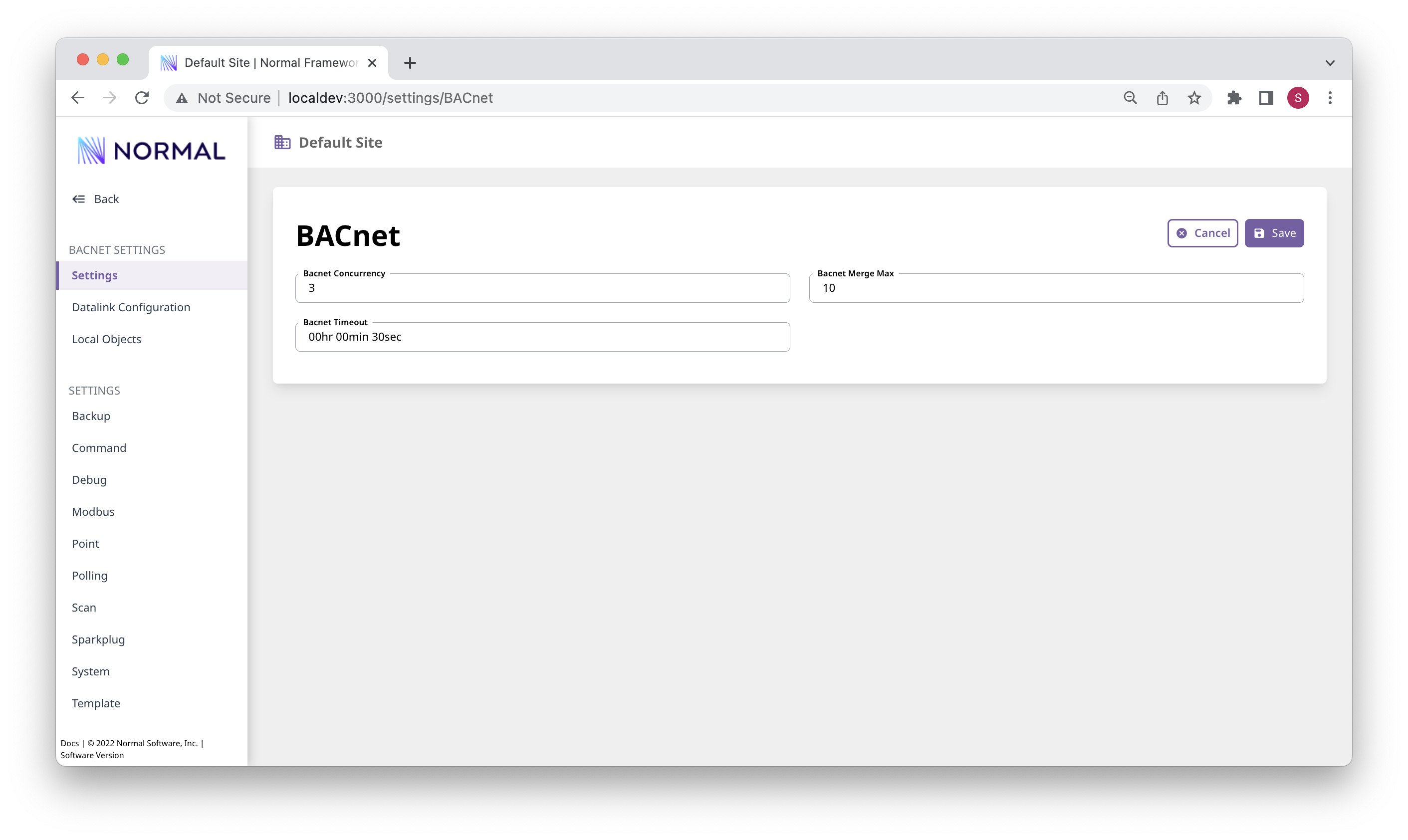 Configuration settings screenshot